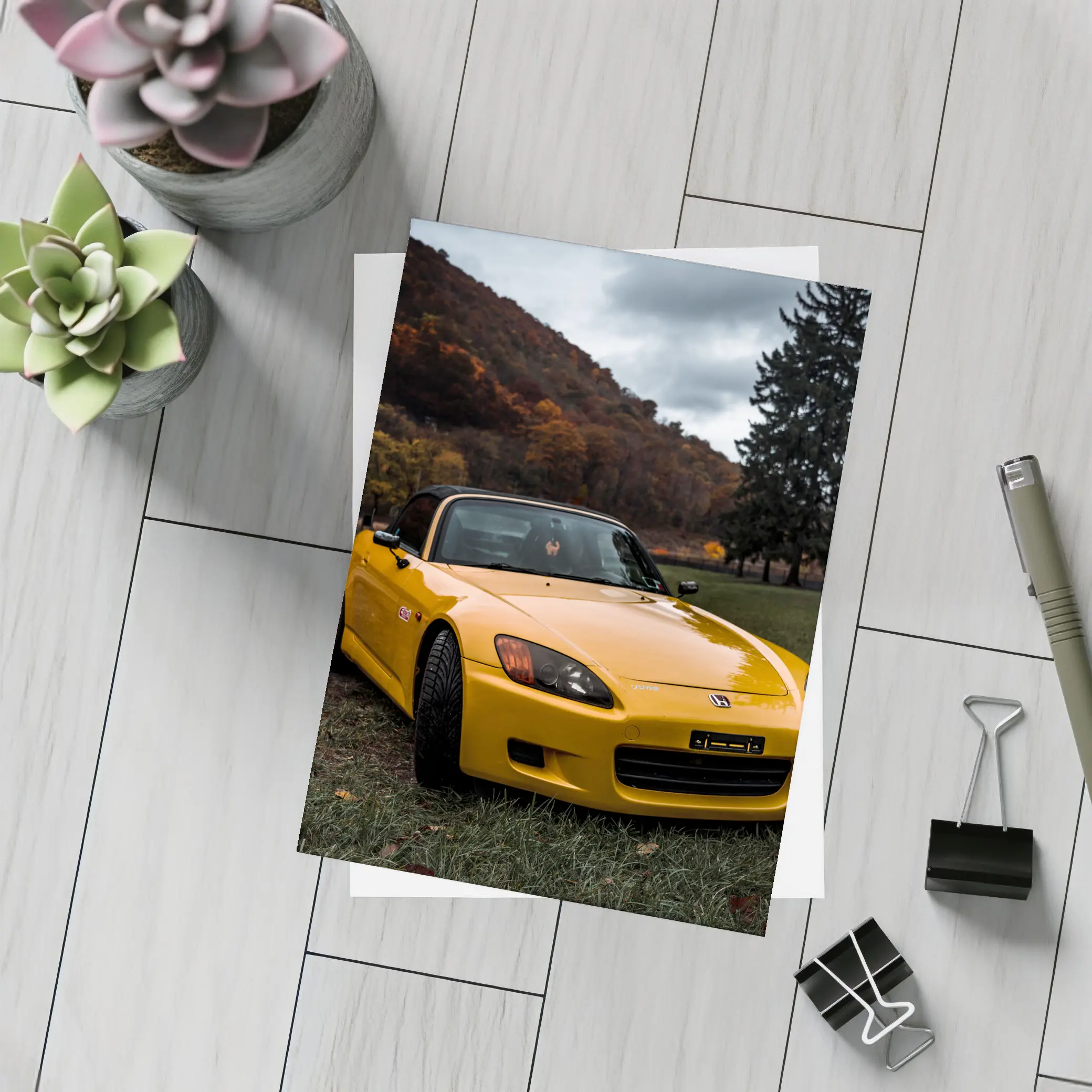 Honda S2000 Yellow Sports Car Moody Landscape – Postcards