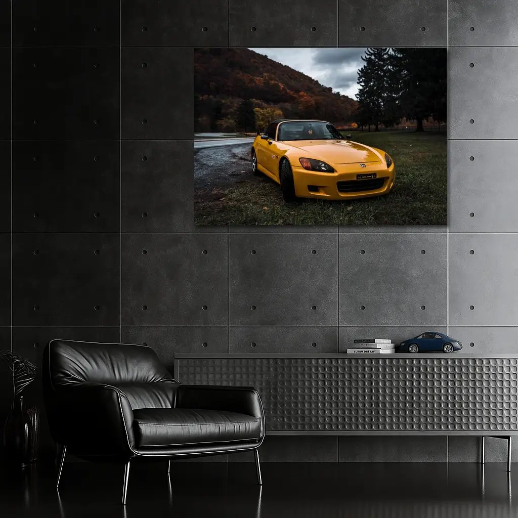 Honda S2000 Yellow Sports Car Moody Landscape – Wall Art