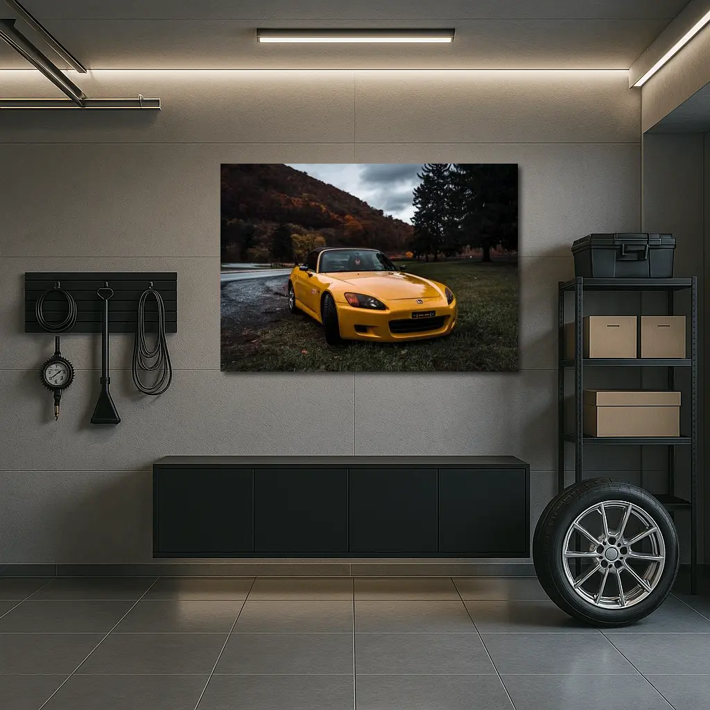 Honda S2000 Yellow Sports Car Moody Landscape – Wall Art