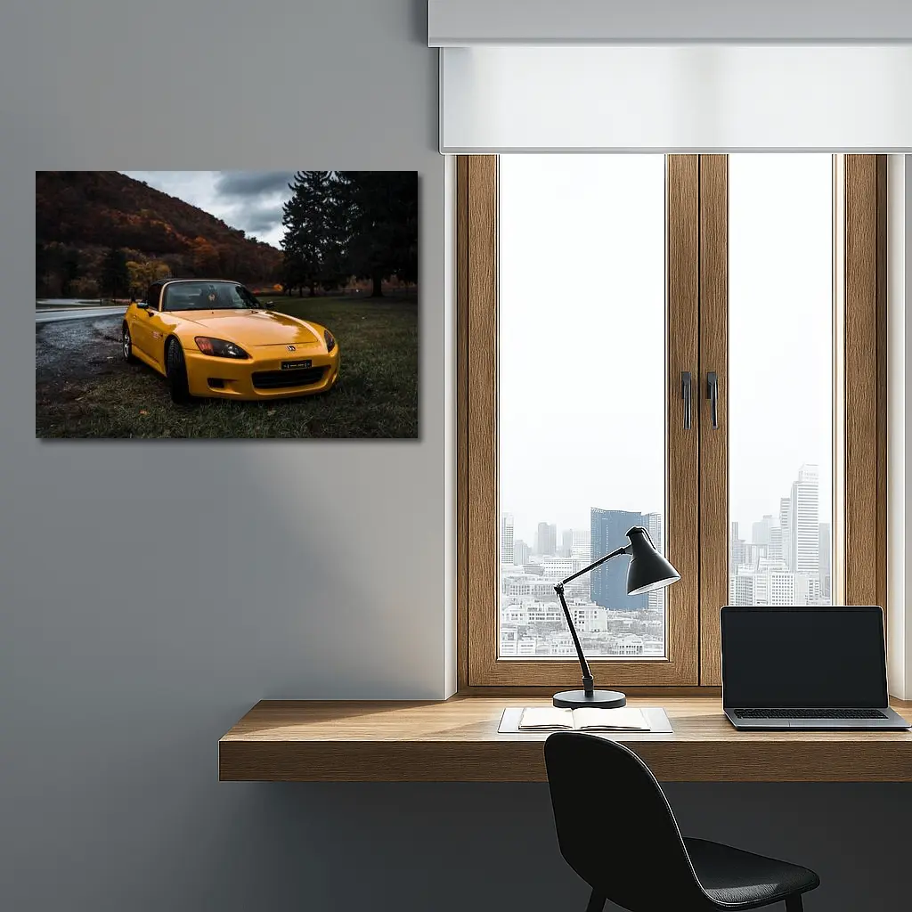 Honda S2000 Yellow Sports Car Moody Landscape – Wall Art