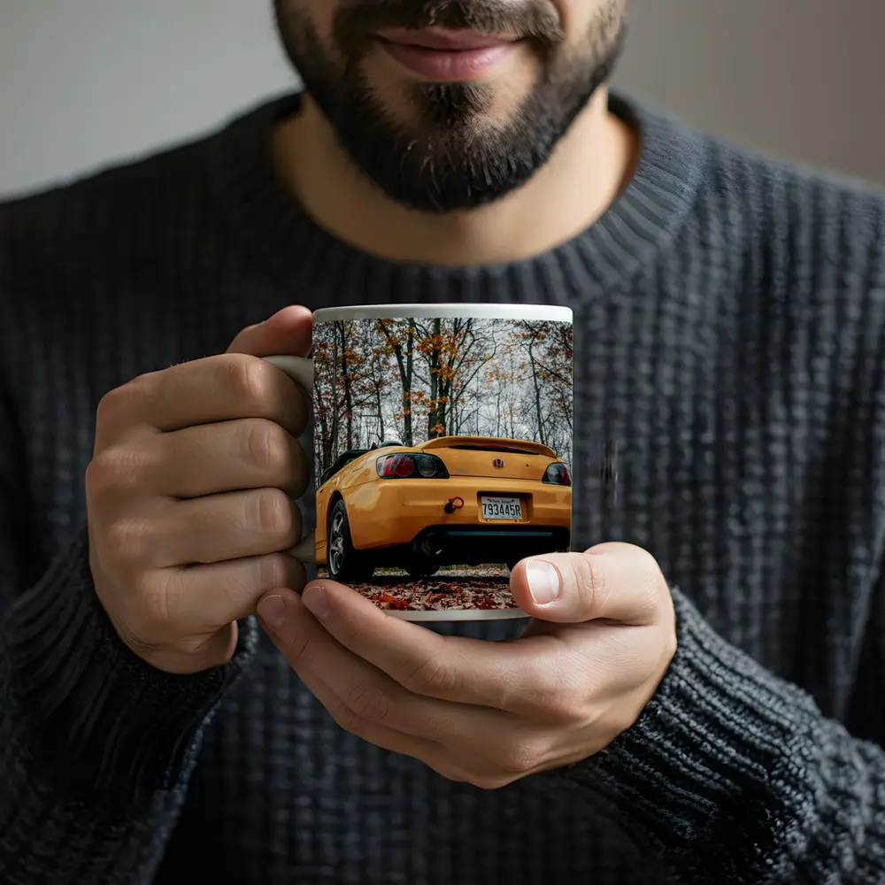 Honda S2000 Yellow Sports Car Autumn Forest – Mugs