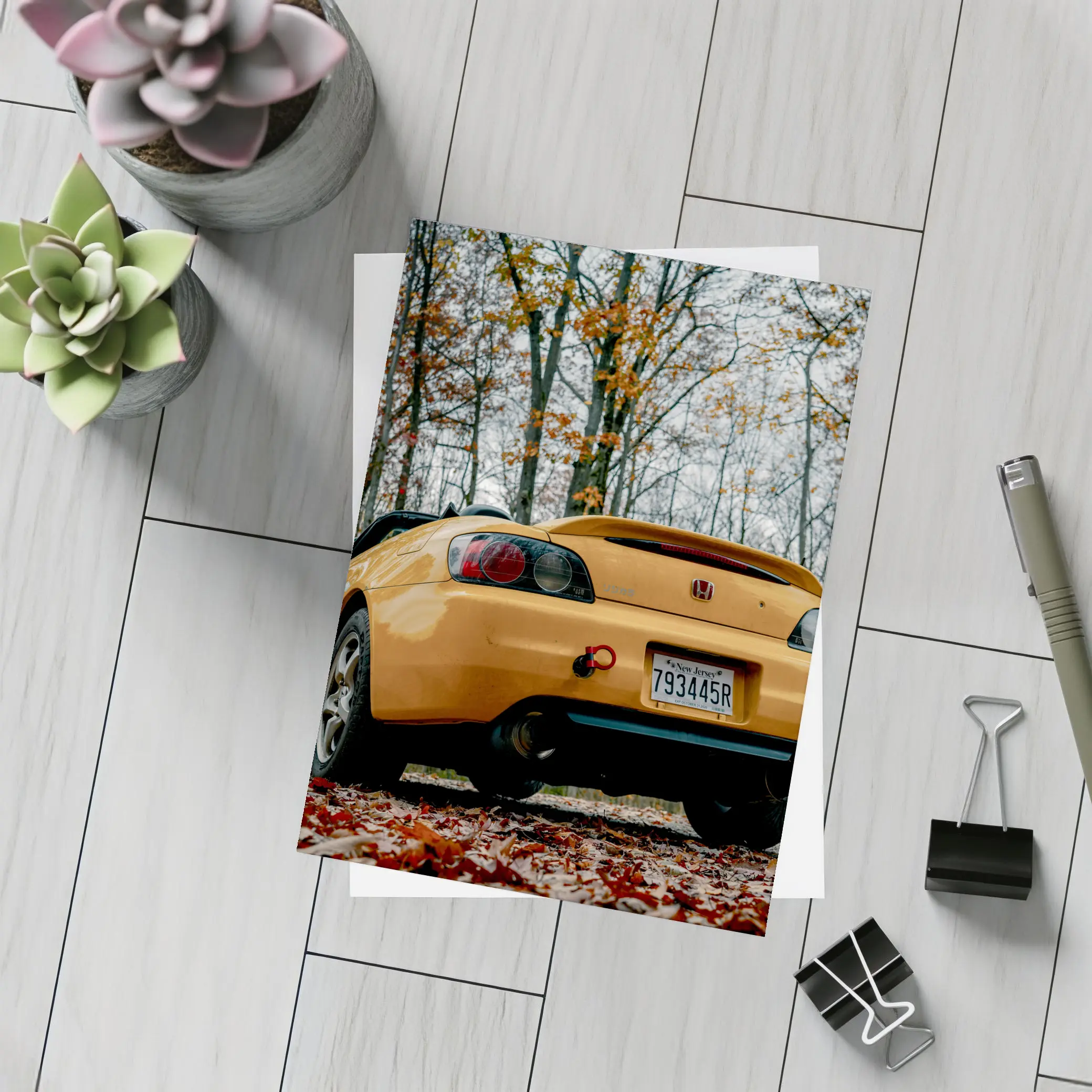 Honda S2000 Yellow Sports Car Autumn Forest – Postcards
