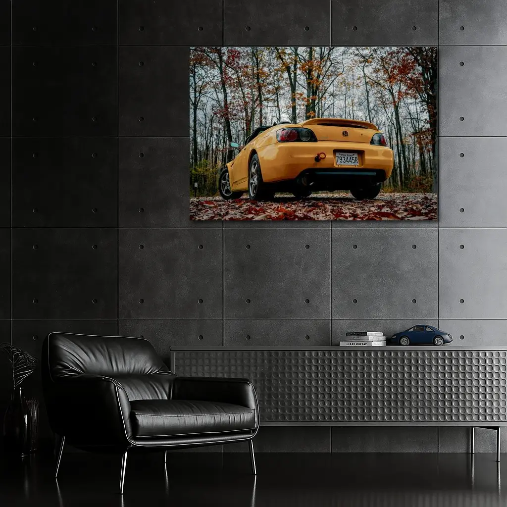 Honda S2000 Yellow Sports Car Autumn Forest – Wall Art