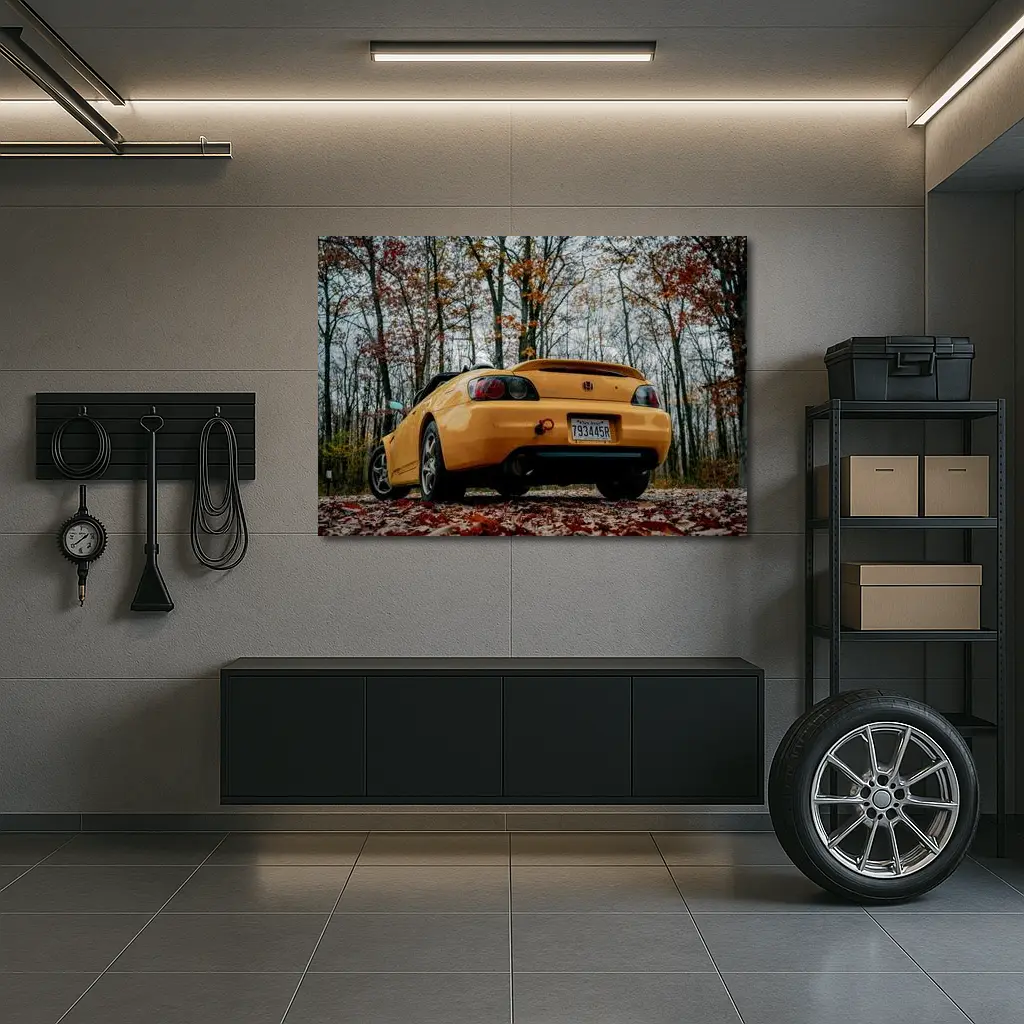 Honda S2000 Yellow Sports Car Autumn Forest – Wall Art