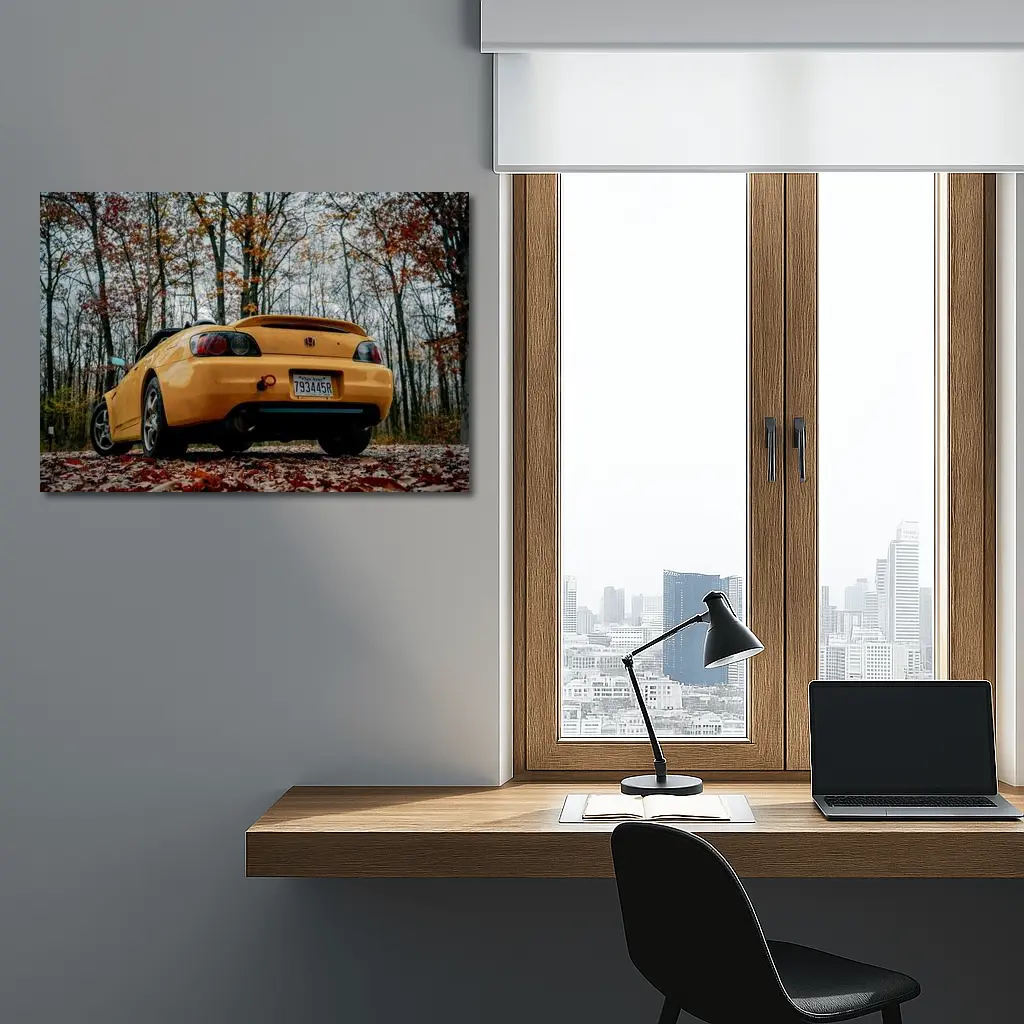 Honda S2000 Yellow Sports Car Autumn Forest – Wall Art