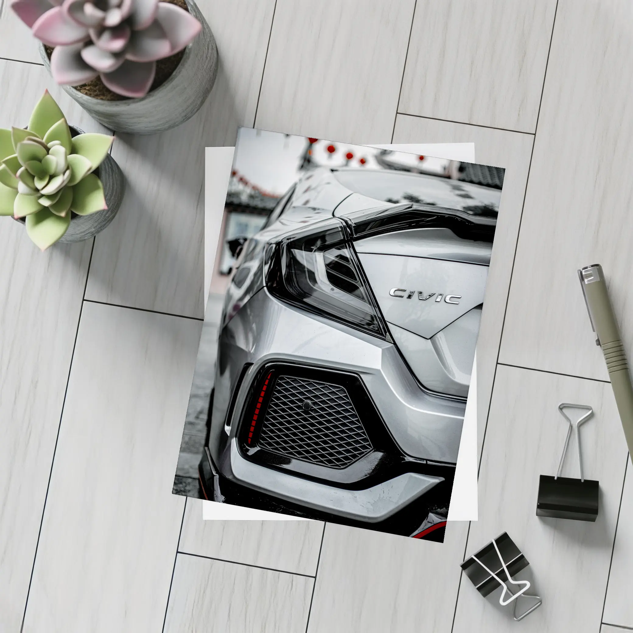 Honda Civic Rear Close Up Silver Detail – Postcards
