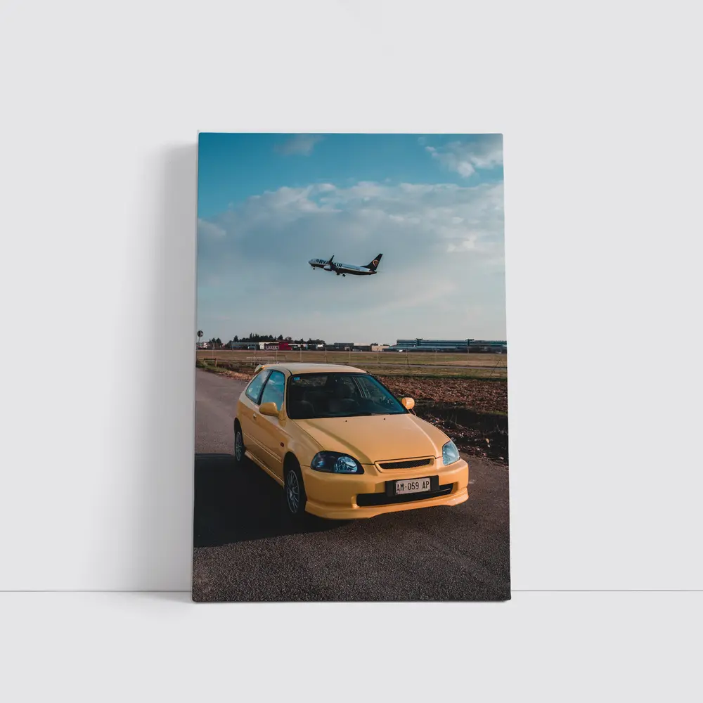 Yellow Honda Civic EK Hatchback Airport – Wall Art