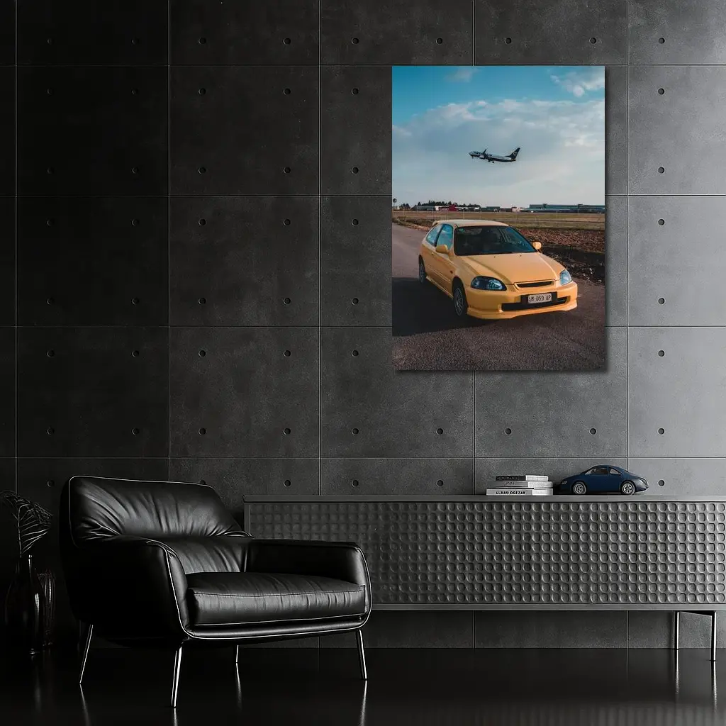 Yellow Honda Civic EK Hatchback Airport – Wall Art