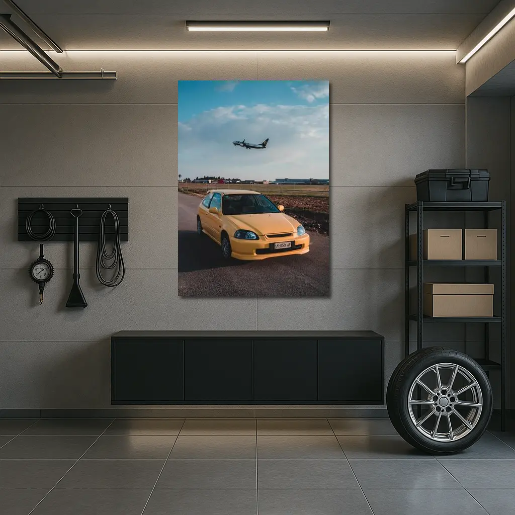 Yellow Honda Civic EK Hatchback Airport – Wall Art