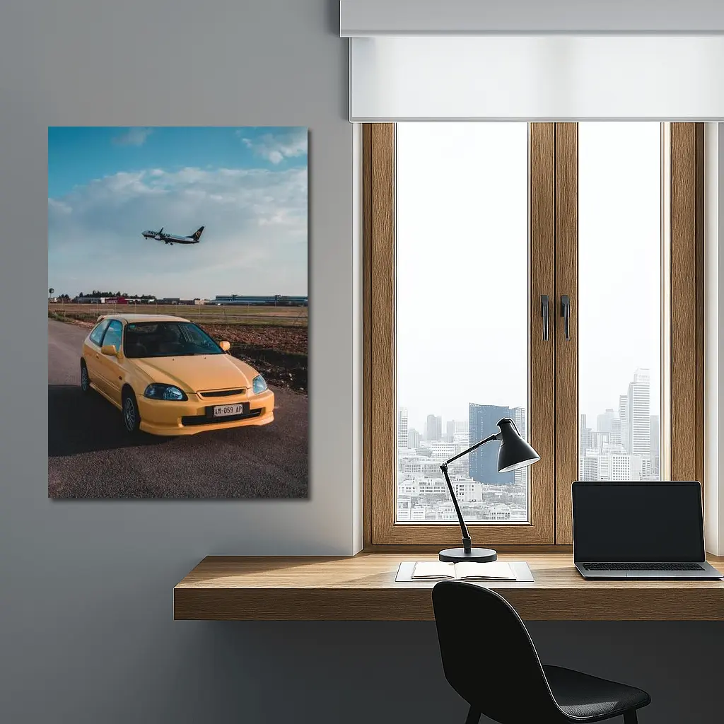 Yellow Honda Civic EK Hatchback Airport – Wall Art