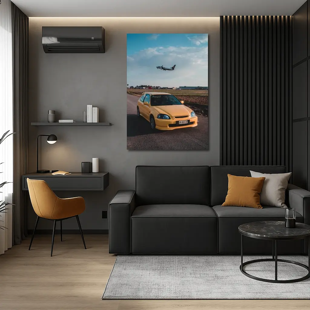 Yellow Honda Civic EK Hatchback Airport – Wall Art