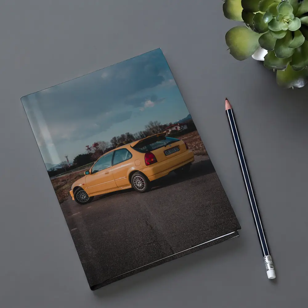 Honda Civic Hatchback Yellow Country Road – Notebooks