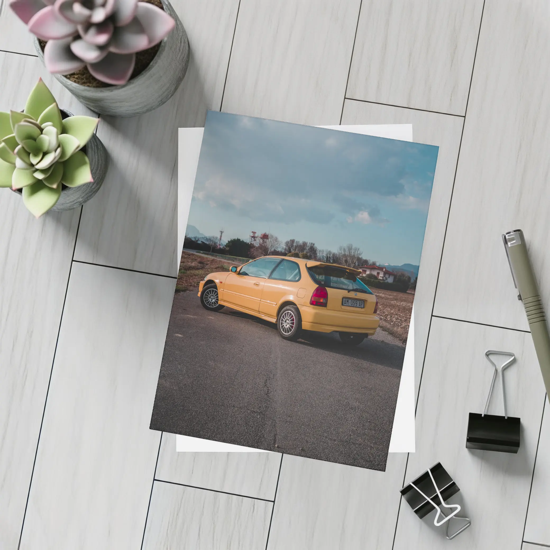 Honda Civic Hatchback Yellow Country Road – Postcards
