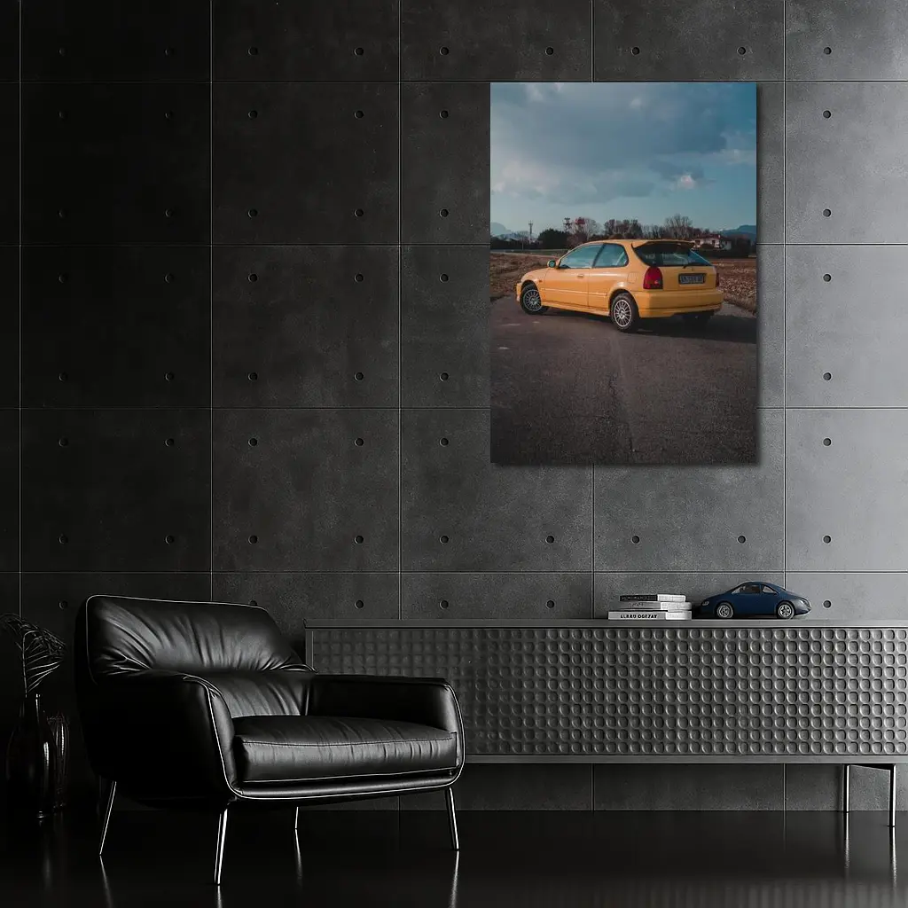 Honda Civic Hatchback Yellow Country Road – Wall Art
