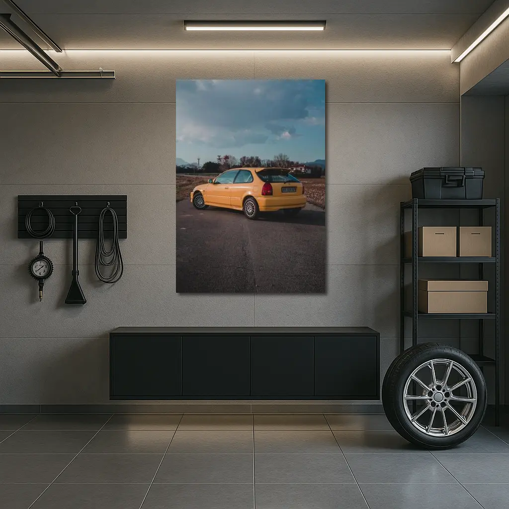 Honda Civic Hatchback Yellow Country Road – Wall Art