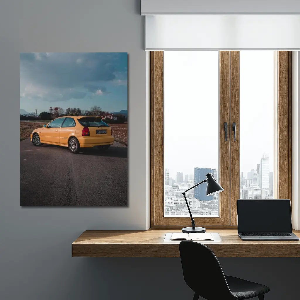 Honda Civic Hatchback Yellow Country Road – Wall Art