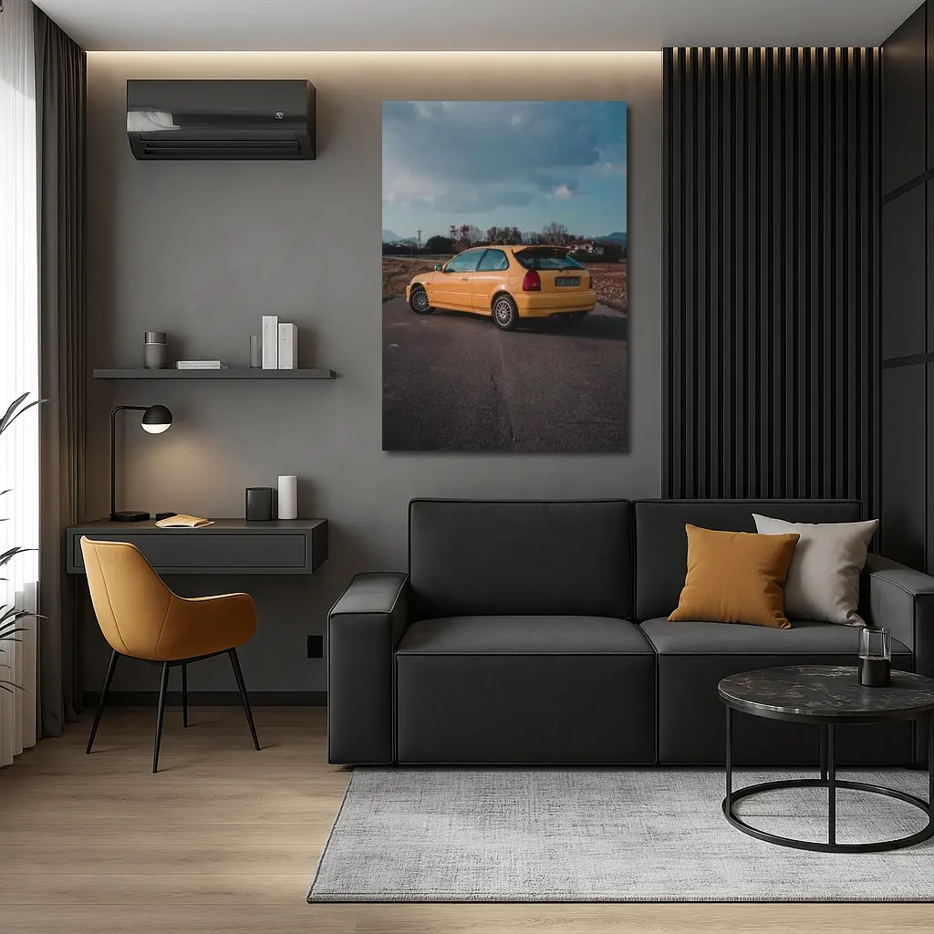 Honda Civic Hatchback Yellow Country Road – Wall Art