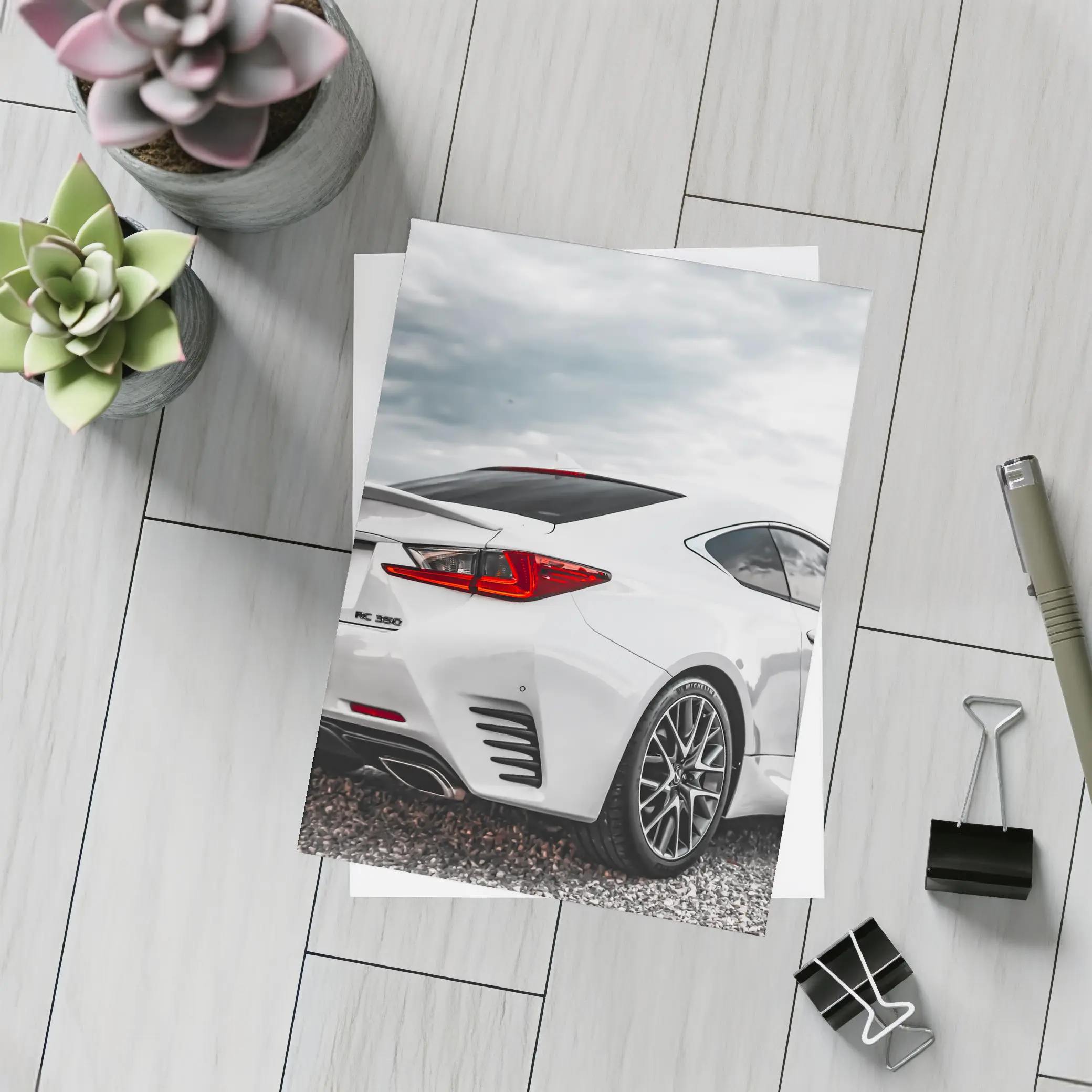 Lexus RC 350 White Coupe Cloudy Sky – Postcards
