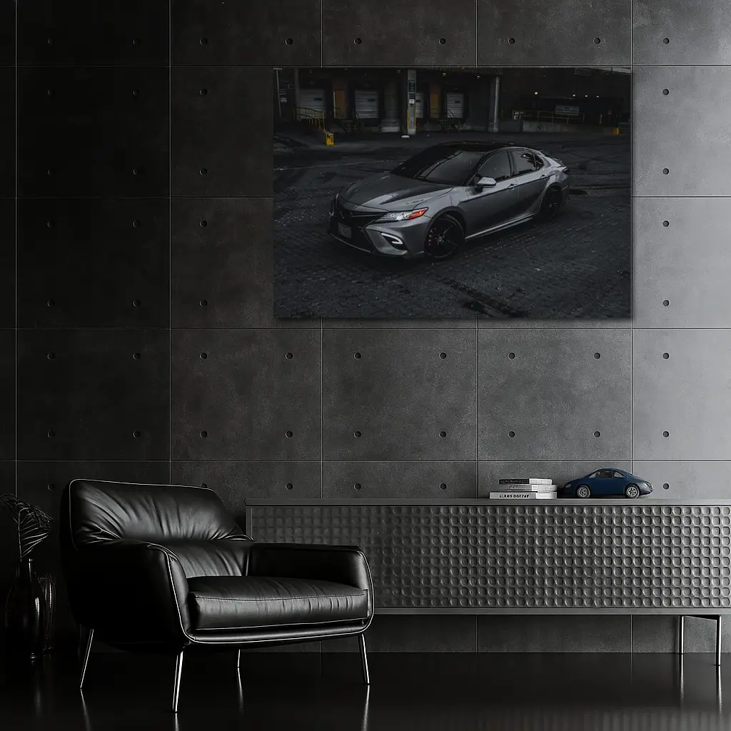 Toyota Camry Silver Sedan Dark Urban Setting – Wall Art