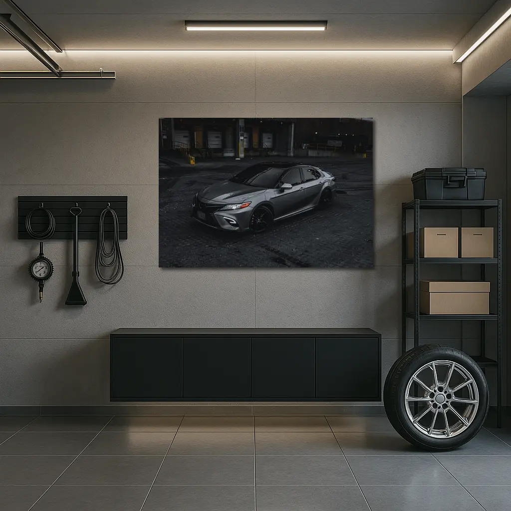 Toyota Camry Silver Sedan Dark Urban Setting – Wall Art