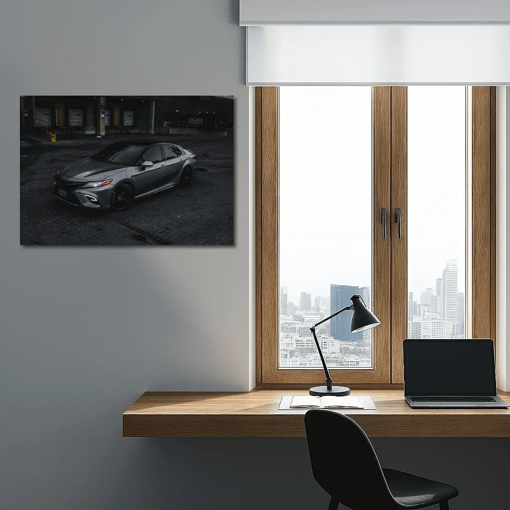 Toyota Camry Silver Sedan Dark Urban Setting – Wall Art