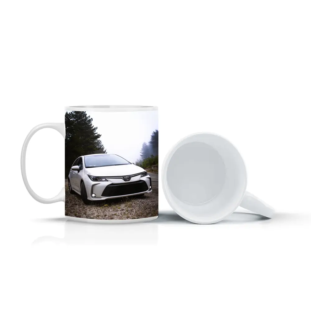 Toyota Corolla White Sedan Misty Forest Road – Mugs