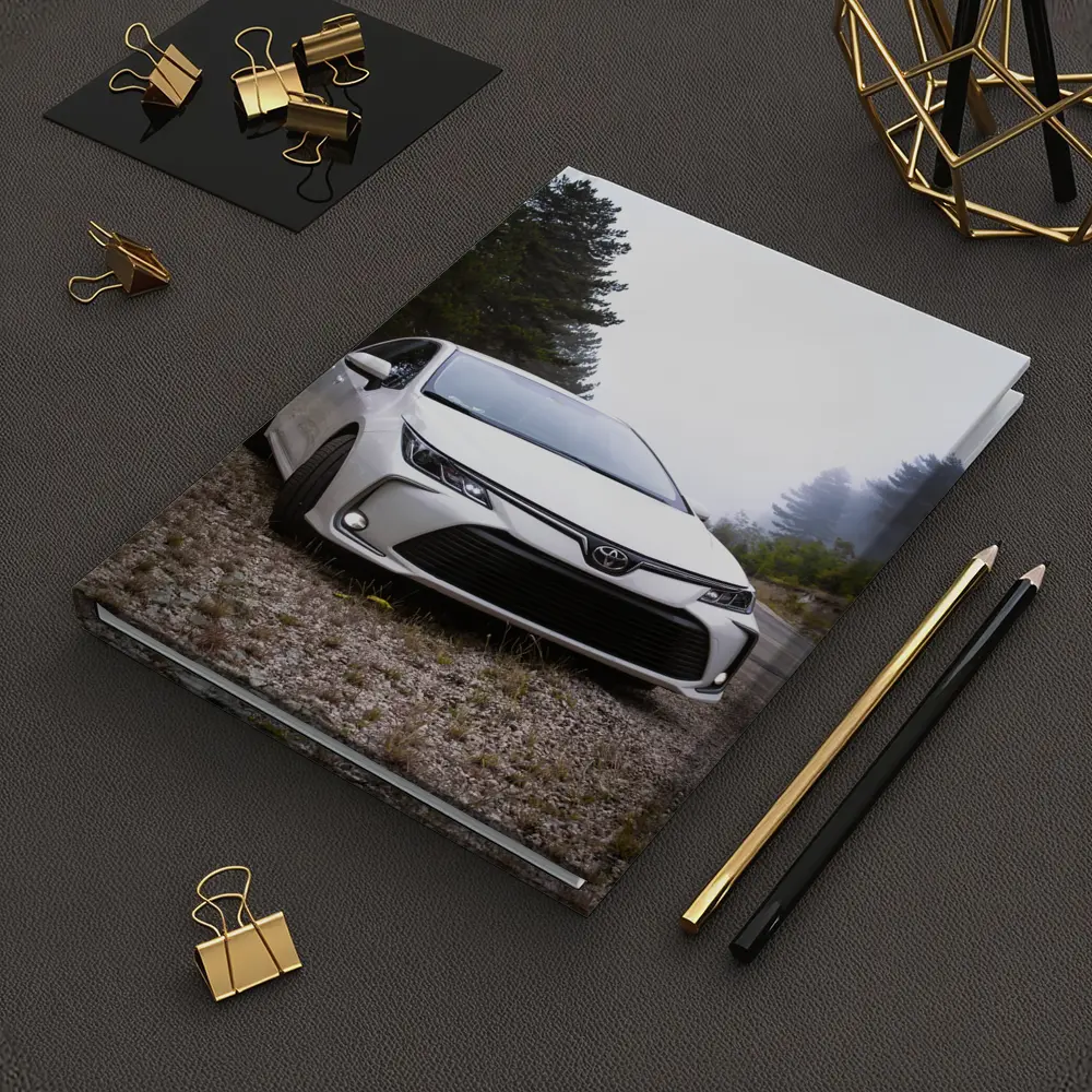 Toyota Corolla White Sedan Misty Forest Road – Notebooks