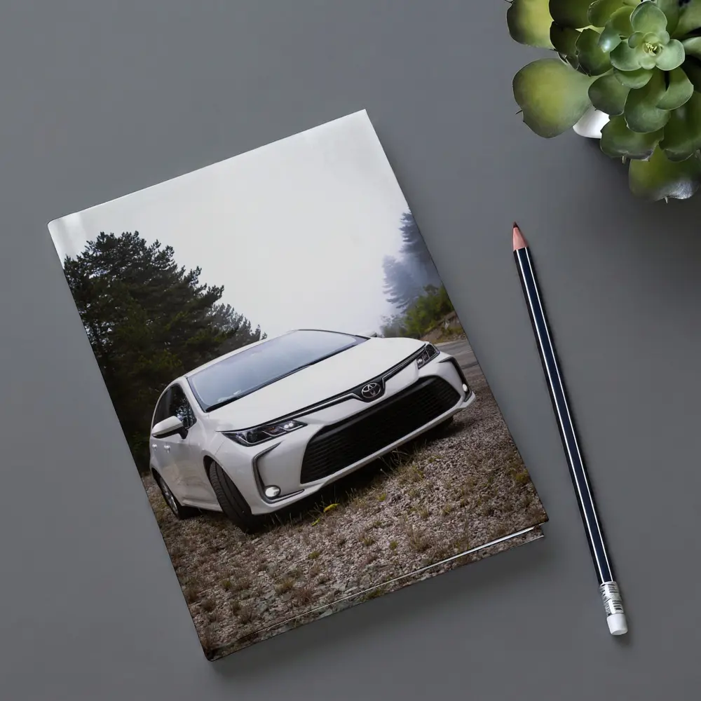 Toyota Corolla White Sedan Misty Forest Road – Notebooks