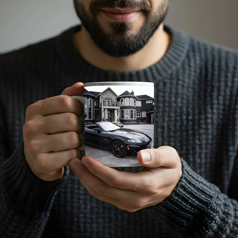 Black Jaguar XK Roadster Luxury Mansion Driveway – Mugs