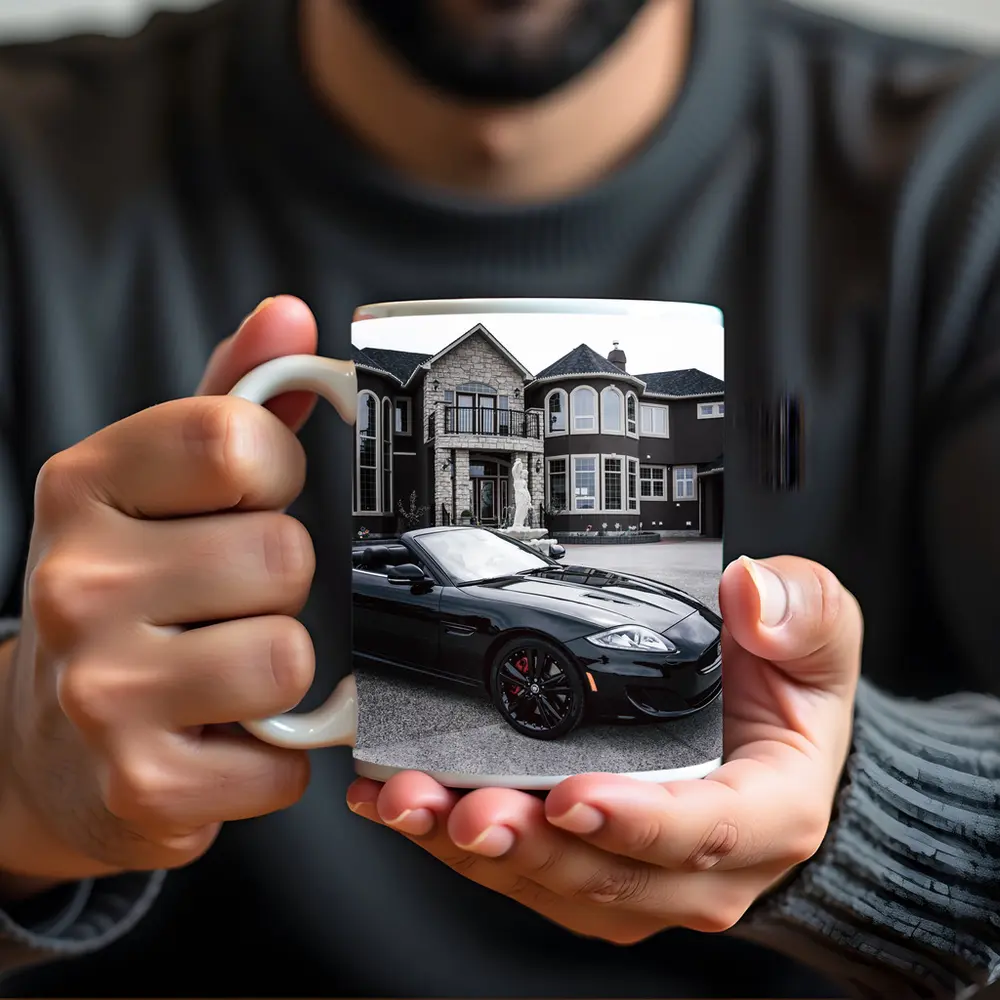 Black Jaguar XK Roadster Luxury Mansion Driveway – Mugs