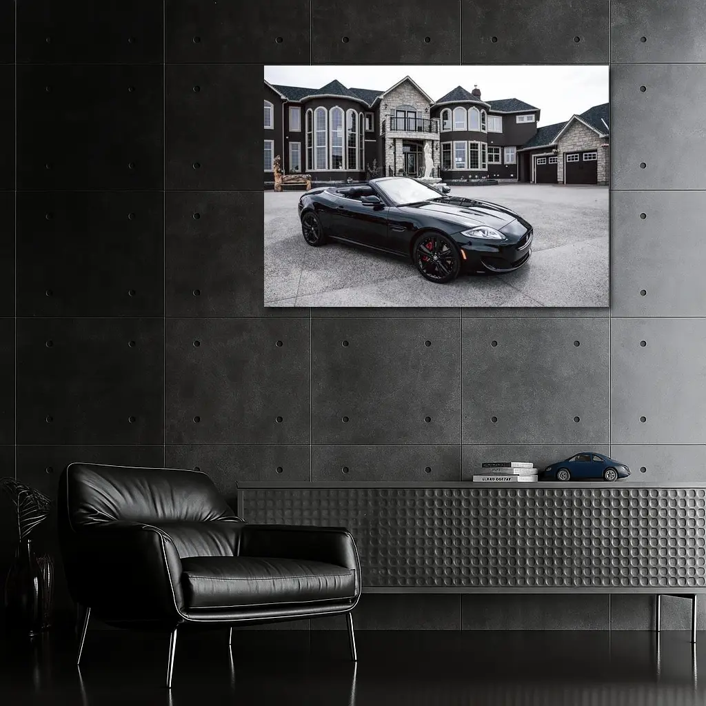 Black Jaguar XK Roadster Luxury Mansion Driveway – Wall Art