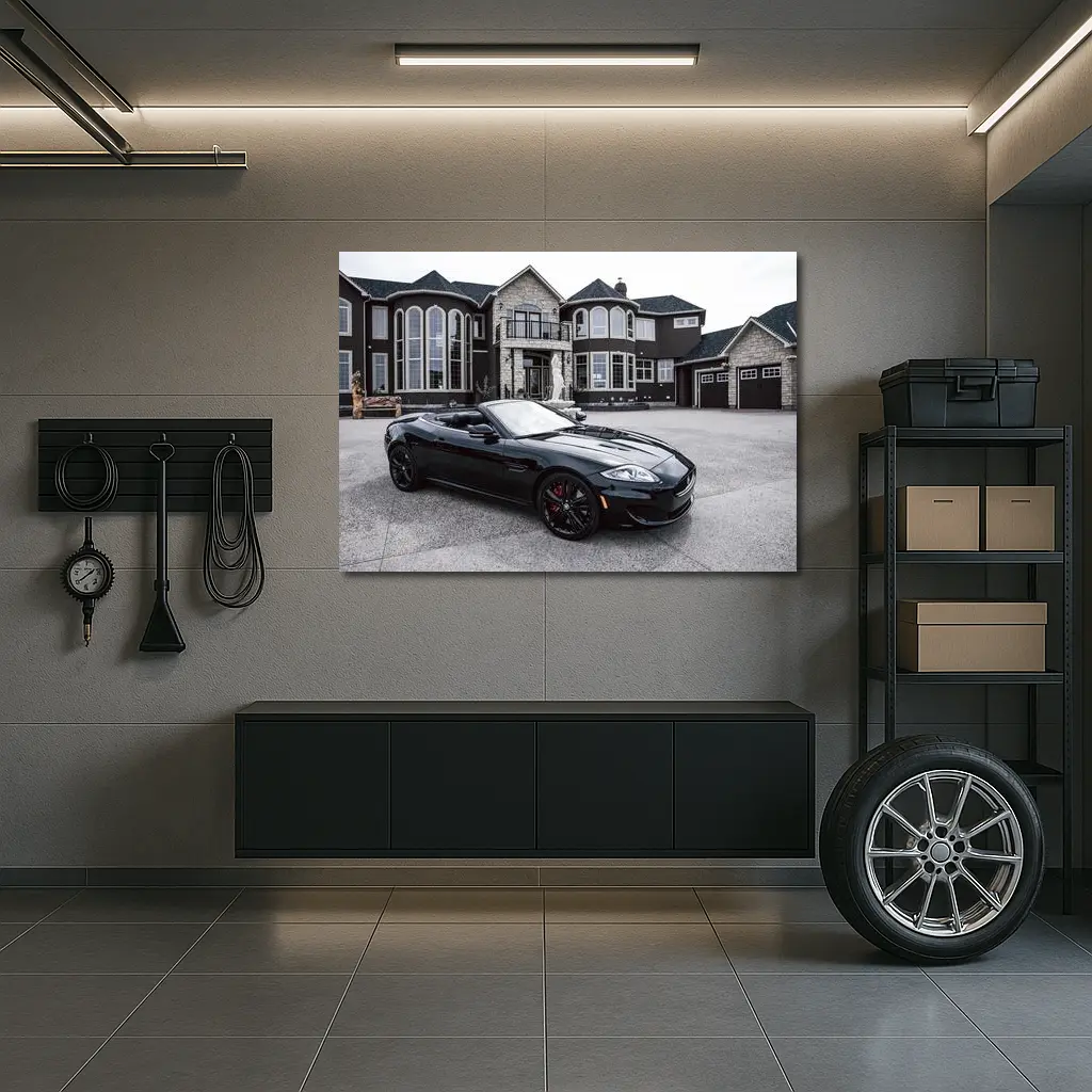Black Jaguar XK Roadster Luxury Mansion Driveway – Wall Art