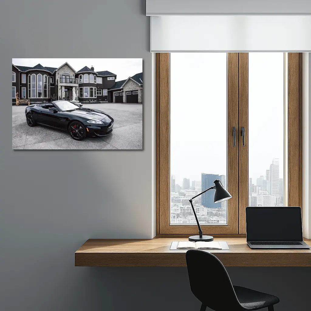 Black Jaguar XK Roadster Luxury Mansion Driveway – Wall Art