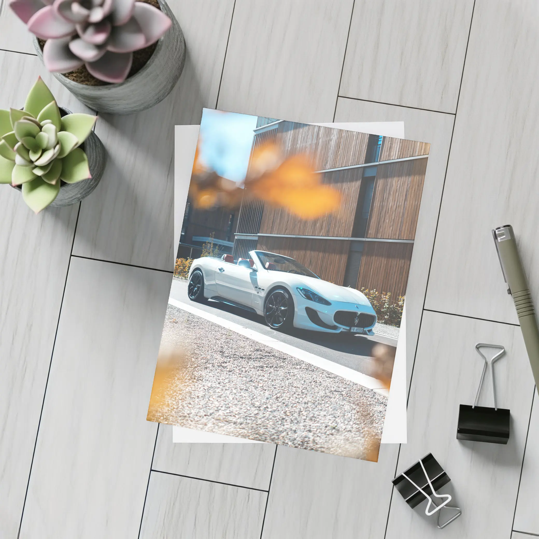 Maserati GranTurismo Convertible White Urban Street – Postcards