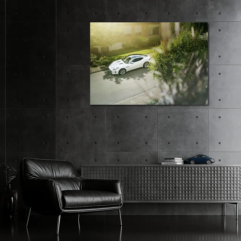 White Jaguar F-Type Coupe Suburban Driveway – Wall Art