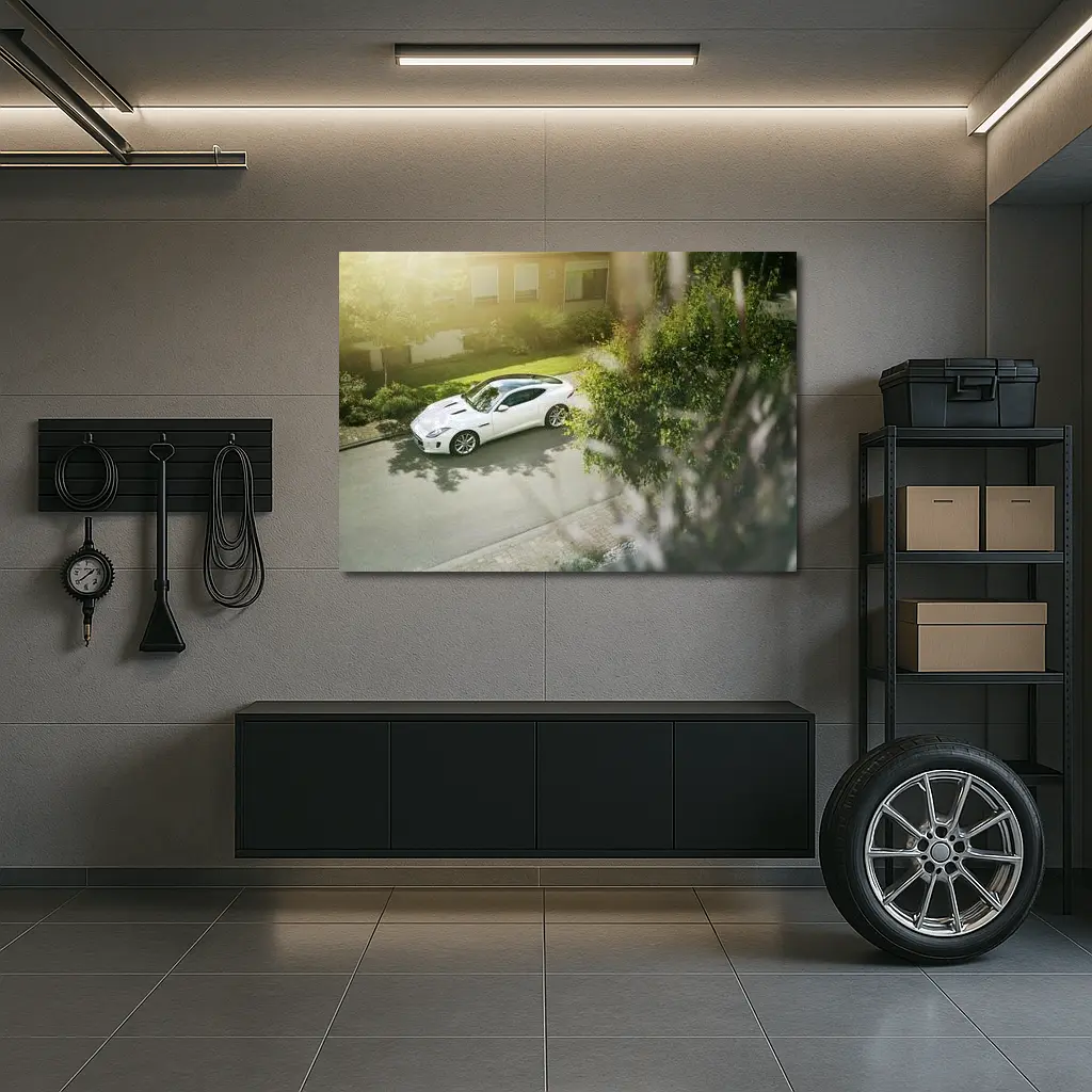 White Jaguar F-Type Coupe Suburban Driveway – Wall Art