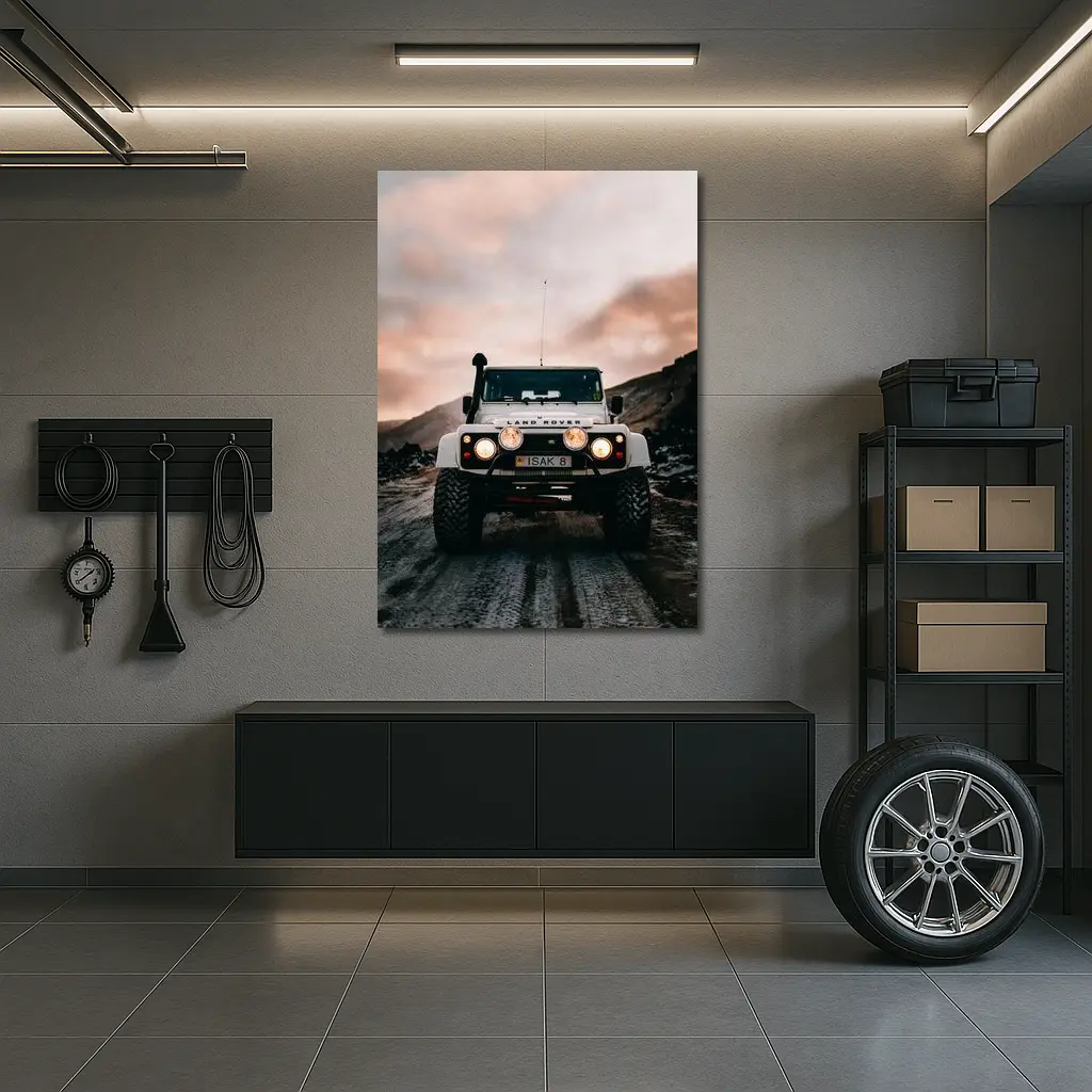 Land Rover Defender White Off Road Trail – Wall Art