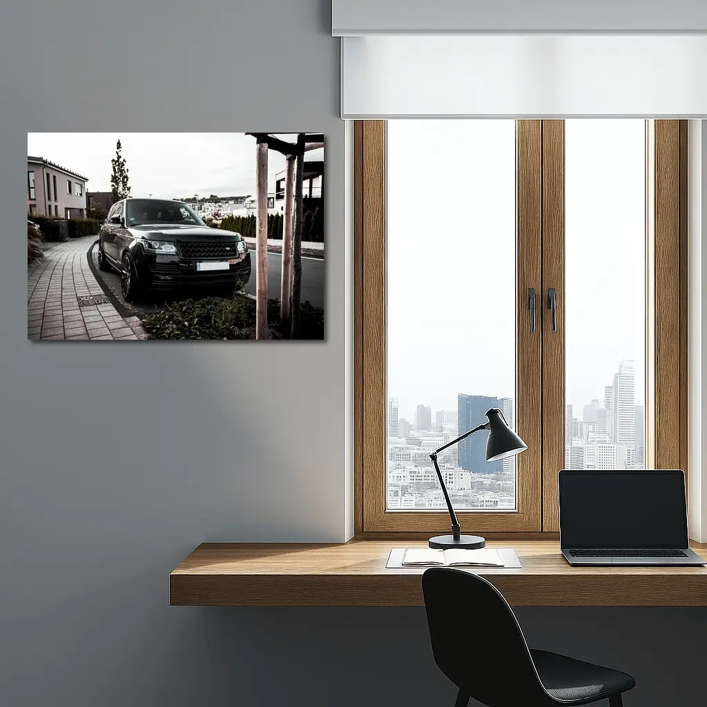 Black Range Rover Parked Residential Street – Wall Art