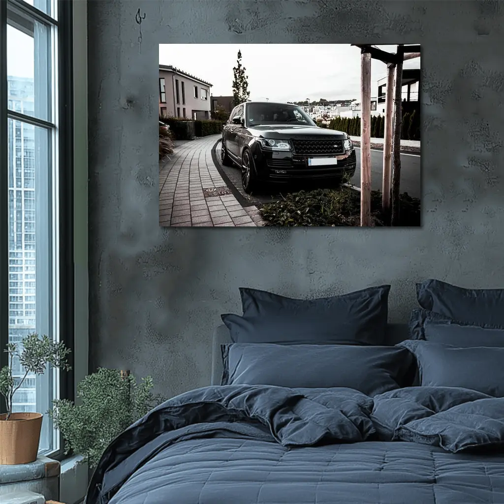 Black Range Rover Parked Residential Street – Wall Art