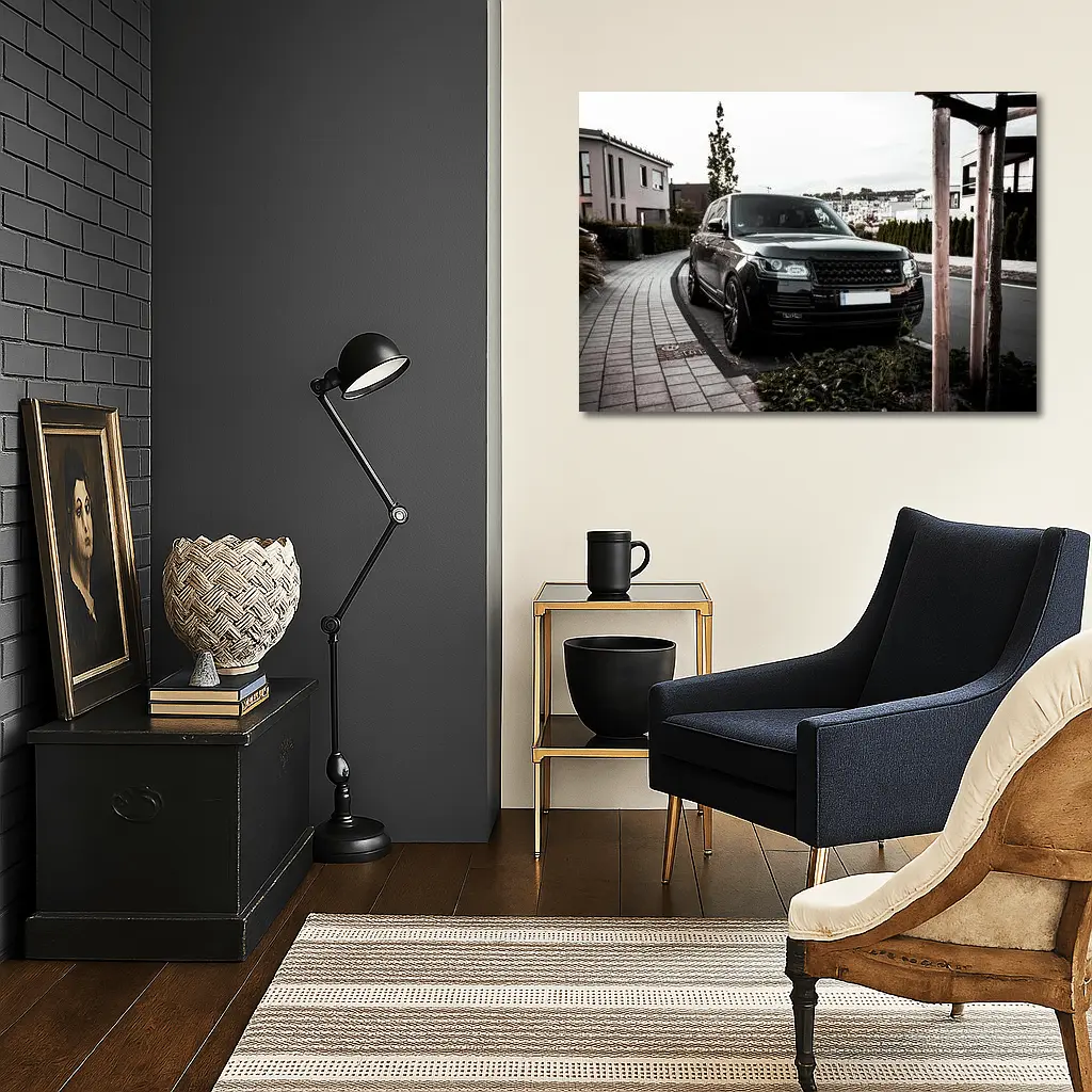 Black Range Rover Parked Residential Street – Wall Art