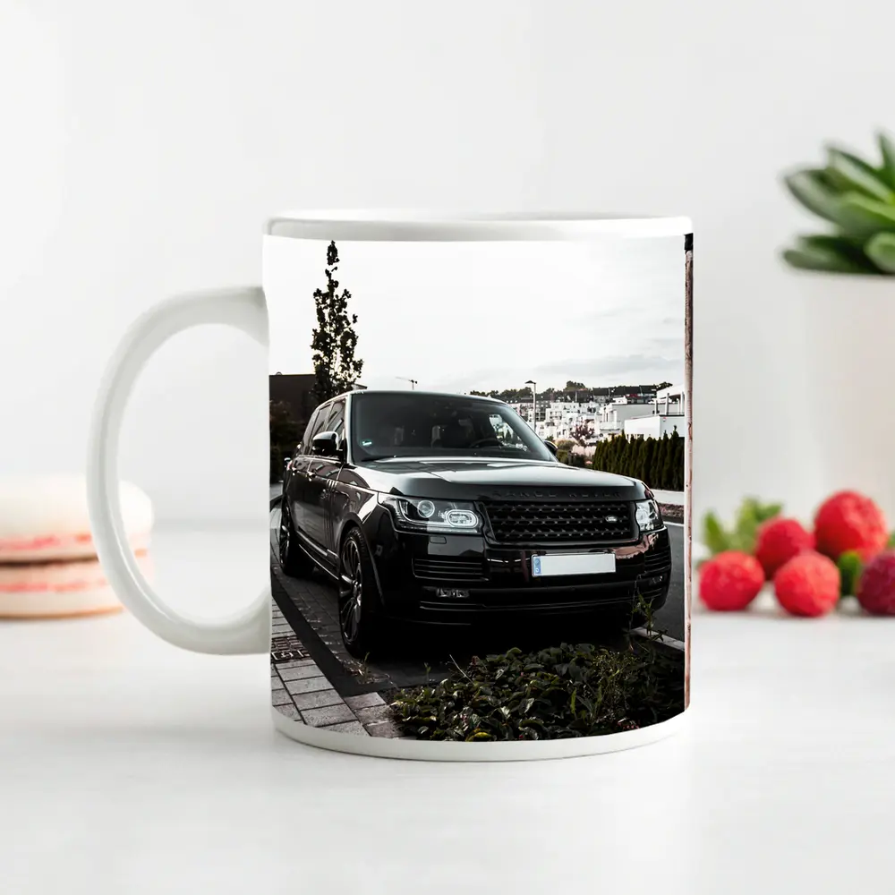 Black Range Rover Parked Residential Street – Mugs