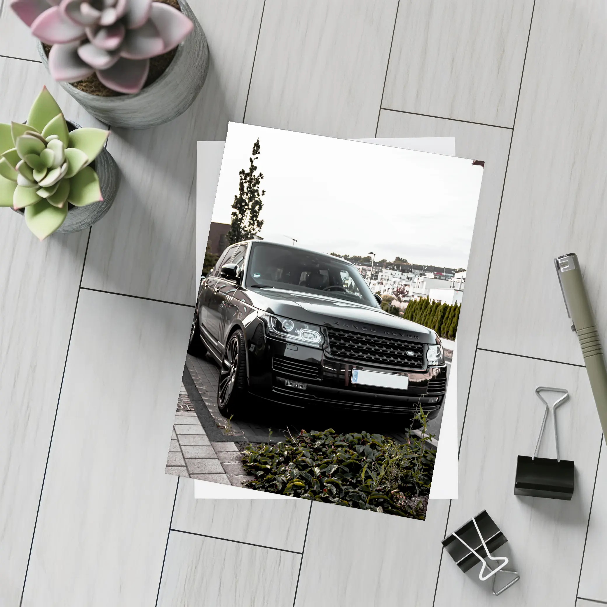 Black Range Rover Parked Residential Street – Postcards