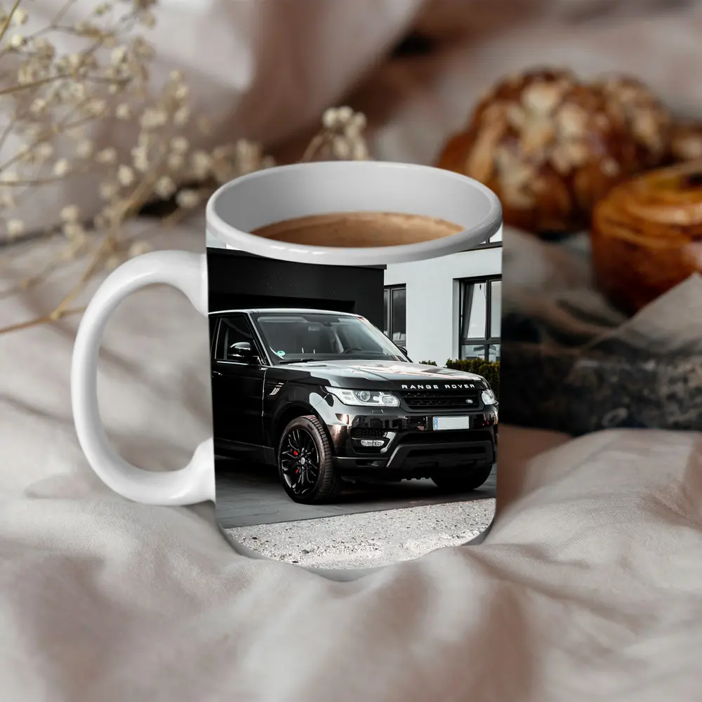 Black Range Rover Sport Parked Outside House – Mugs
