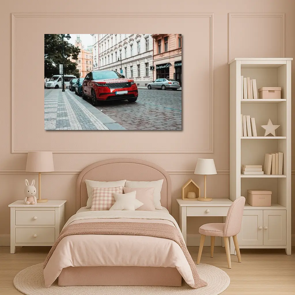 Red Range Rover Velar European City Street – Wall Art