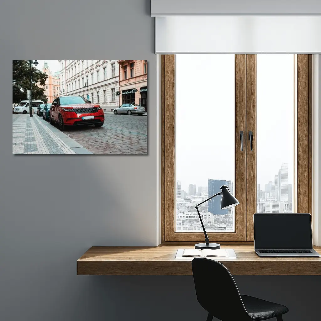 Red Range Rover Velar European City Street – Wall Art