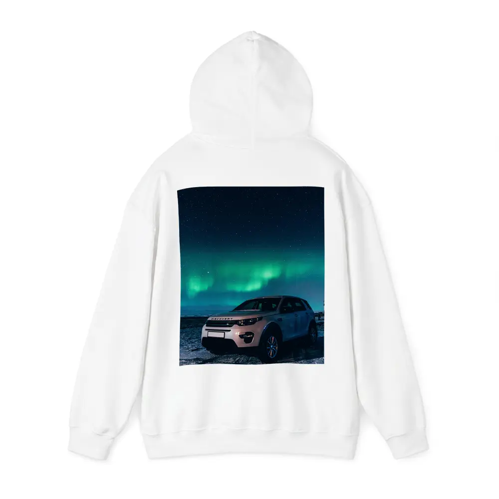 Land Rover Discovery Under Northern Lights Sky – Hoodies