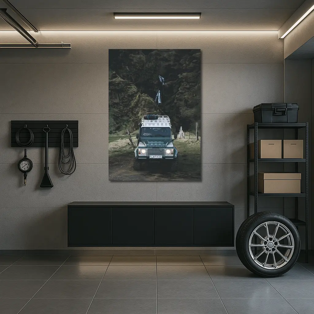 Land Rover Defender Dark Canyon Waterfall – Wall Art