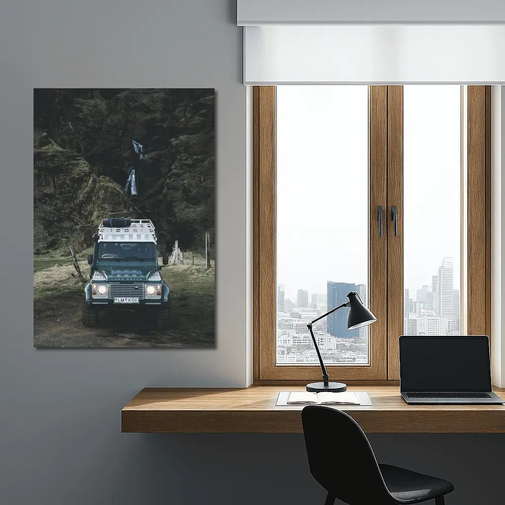 Land Rover Defender Dark Canyon Waterfall – Wall Art