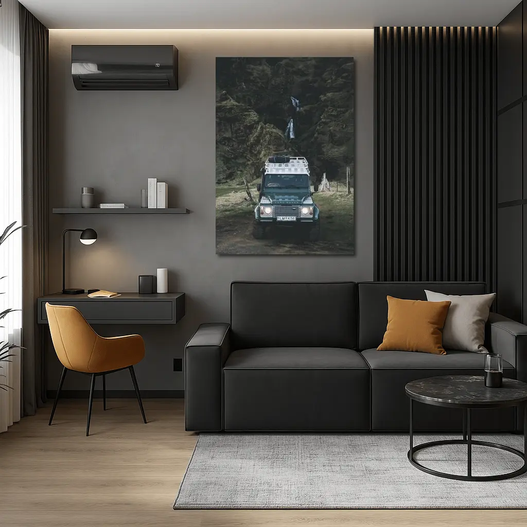 Land Rover Defender Dark Canyon Waterfall – Wall Art