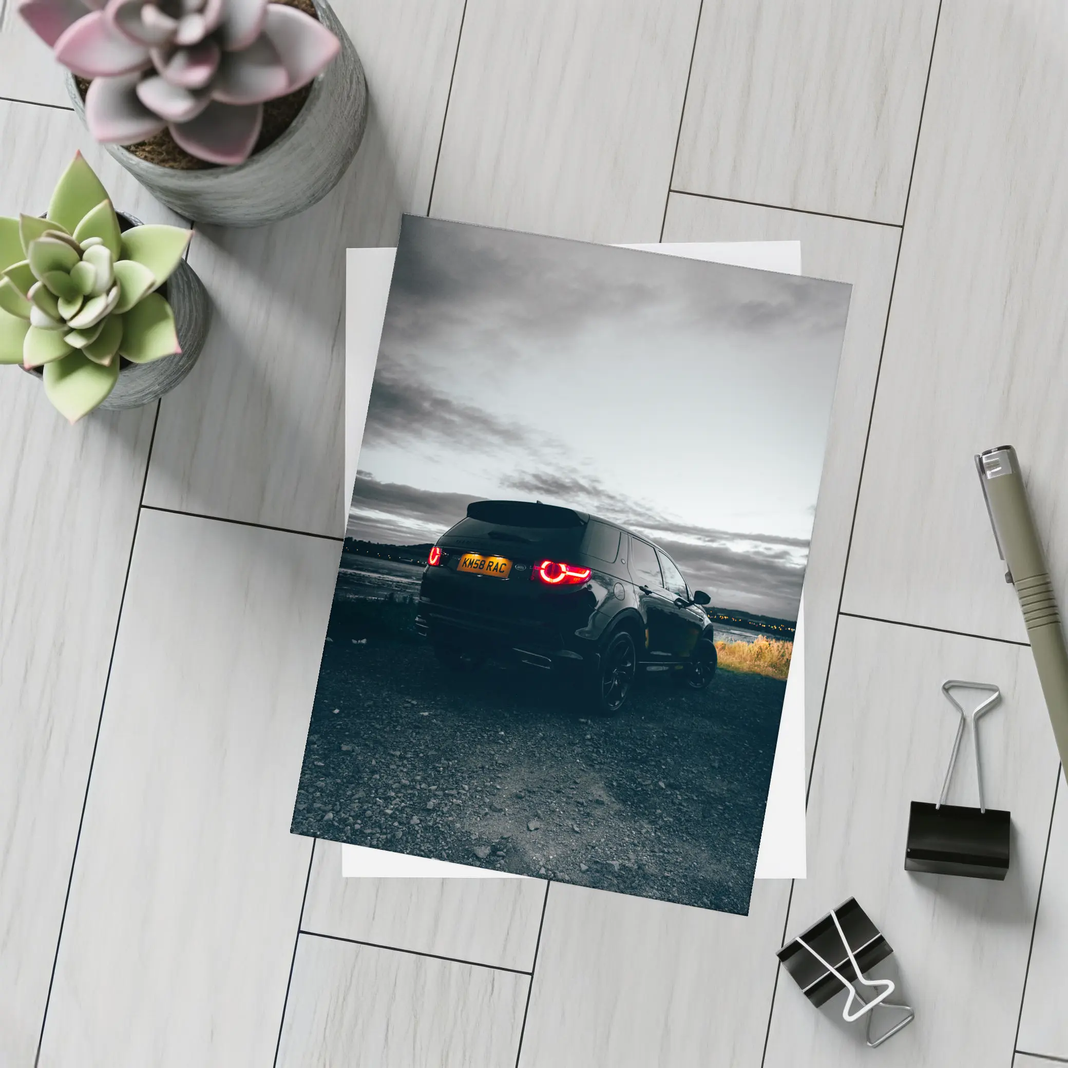 Black Land Rover Discovery Moody Dusk Sky – Postcards